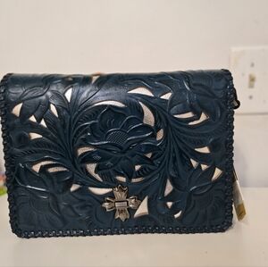 Elegant Blue Leather Handbag-- PATRICIA NASH